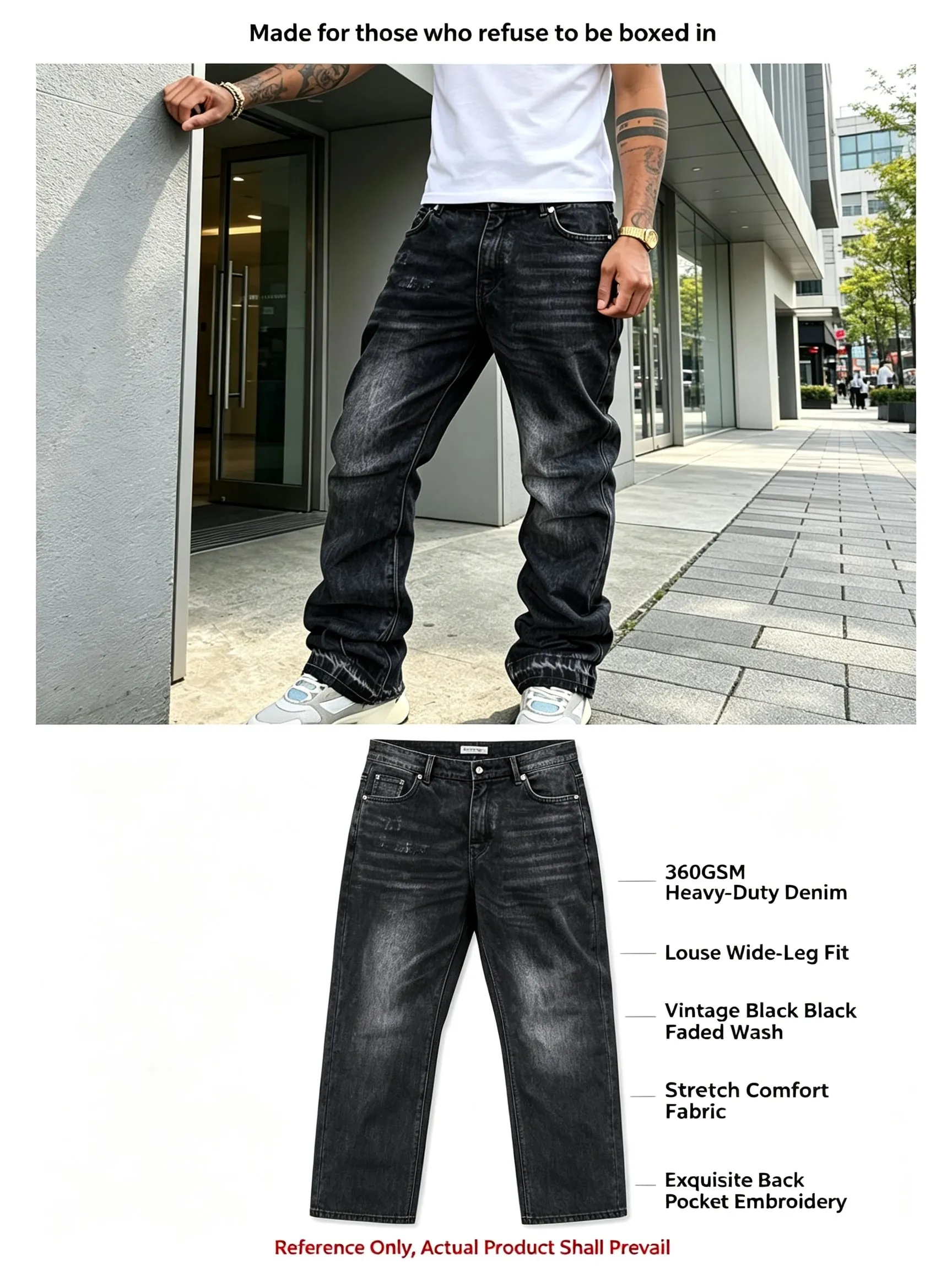 Men Y2K Baggy Bootcut Jeans Retro 2000s Street Swag Denim Pants Back Embroidery Distressed Washed Wide Leg Downtown Casual Jeans — image 9
