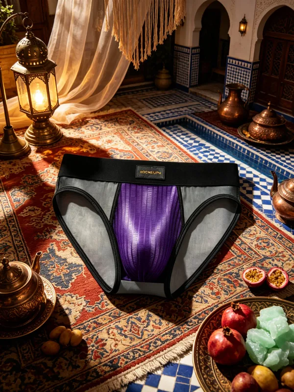 กางเกงบุรุษ Patchwork SHEER ตาข่ายแนวตั้ง Stripe GLOSS POUCH ต่ำเอวกว้างเอวยางยืด Breathable ชายชุดชั้นใน DP923 — image 2