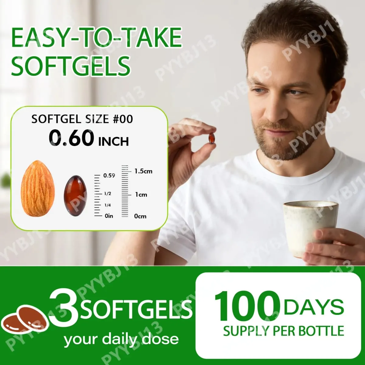 Acentalabs Saw Palmetto Softgels 4000mg 85% Free Fatty Acids 300 Count Prostate Hair Health Supplement for Men Dailyl Intake