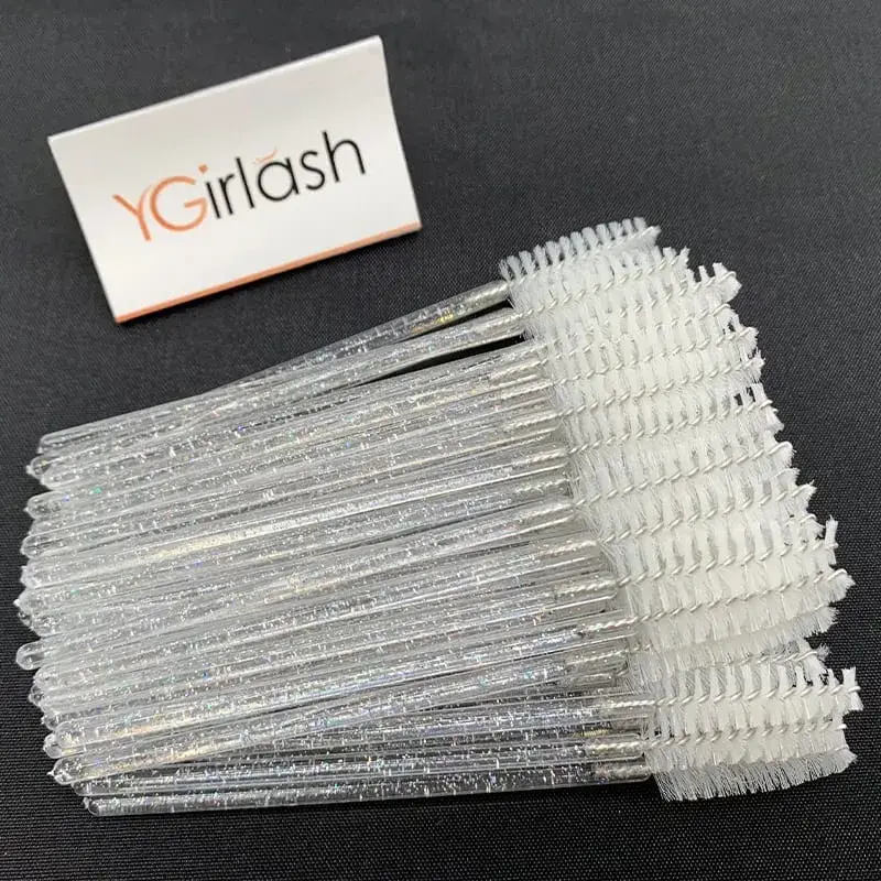 YGirlash 50 יחידות Lash Swans מוליך ריסים קריסטל ידית יהלום חד פעמית שרביטי מסקרה ניילון מברשת כלים קוסמטיים