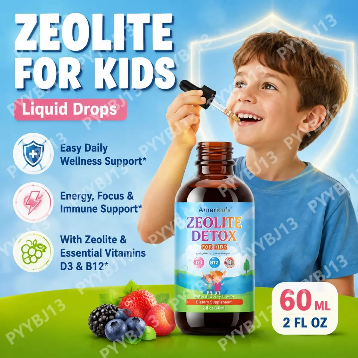 ArtoaLabs Sugar Free Vegan Zeolite Detox Oral Liquid Supplements Zeolite Detox Drops for Kids Energy Daily Wellness Support