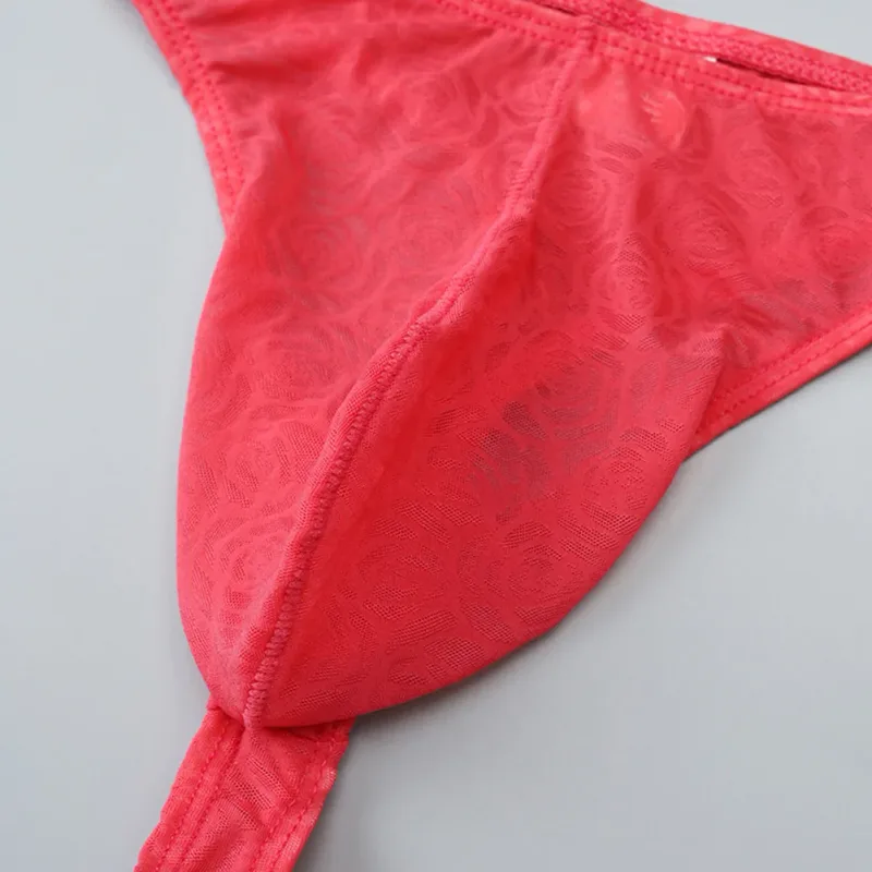 Lelaki Lace Jacquard G-string Seluar Dalam Tinggi Meregangkan Kantung Besar Thong Seluar Dalam Gay Seksi Erotik Seluar Dalam T-belakang