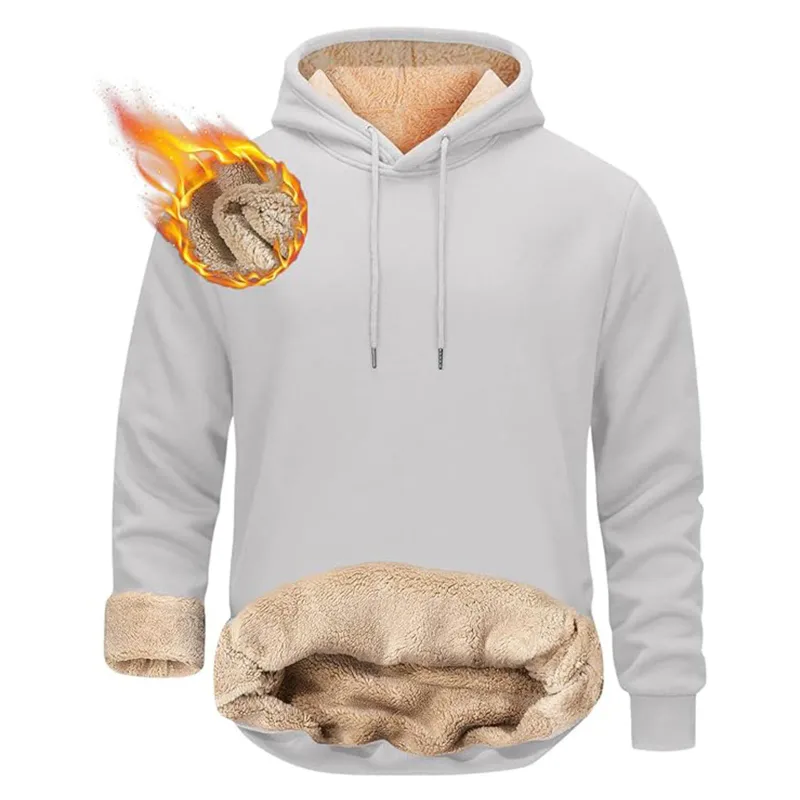Winter Men's Warm Hoodies Sports Thick Sweatshirts Windproof Thermal Casual Solid Color Loose Long Sleeve Pullover Streetwear — image 7