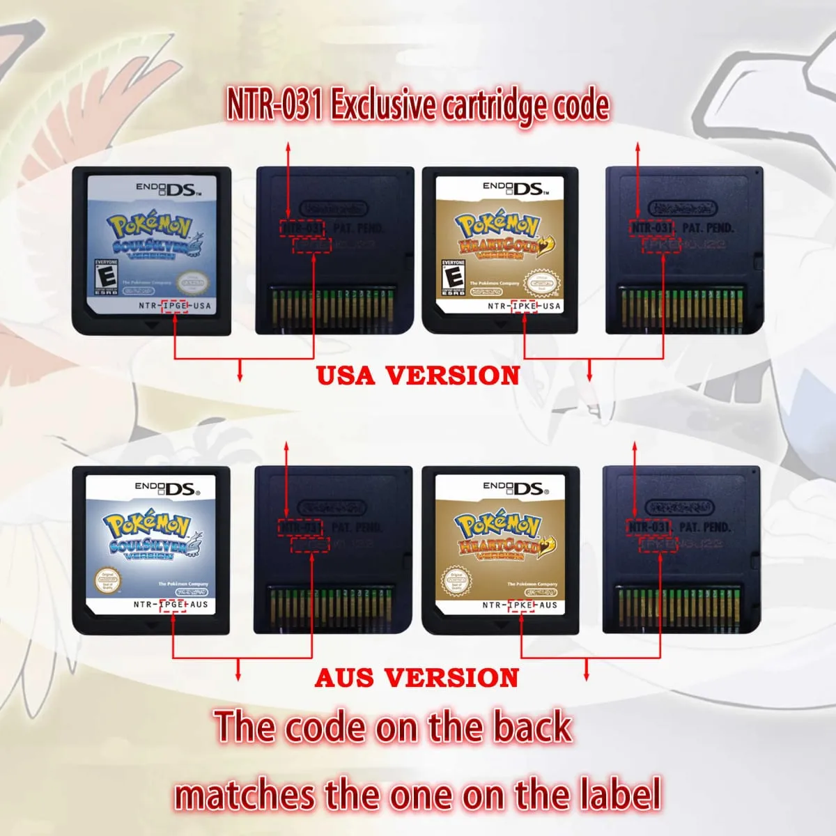 (미국 EUR AUS NOE ESP FRA ITA) 포켓몬 HeartGold SoulSilver 버전 고품질 정통 1:1 복제 DS 비디오 게임 카트리지 — image 4