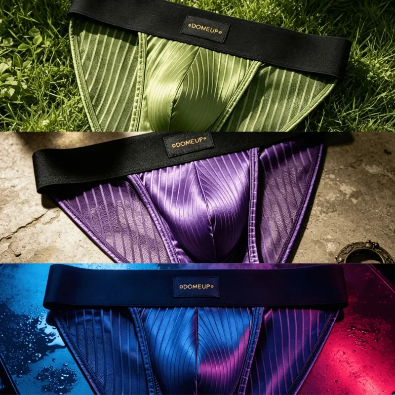 3PCS Men's 3D Pouch Briefs Vertical Stripe Satin Mesh Combo High Elastic Waist Simple Fashion Home Daily Underwear — image 2