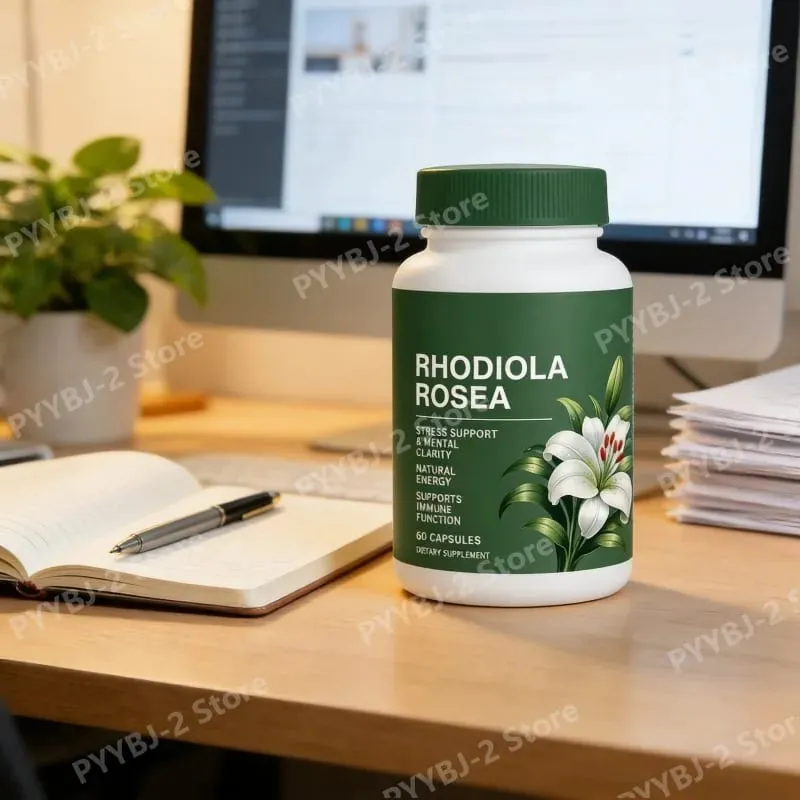 60 Pieces Rhodiola Rosea Capsules 500mg Natural Herbaceous Plants Supplement for Daily Stress Support & Energy Balance Health — image 1