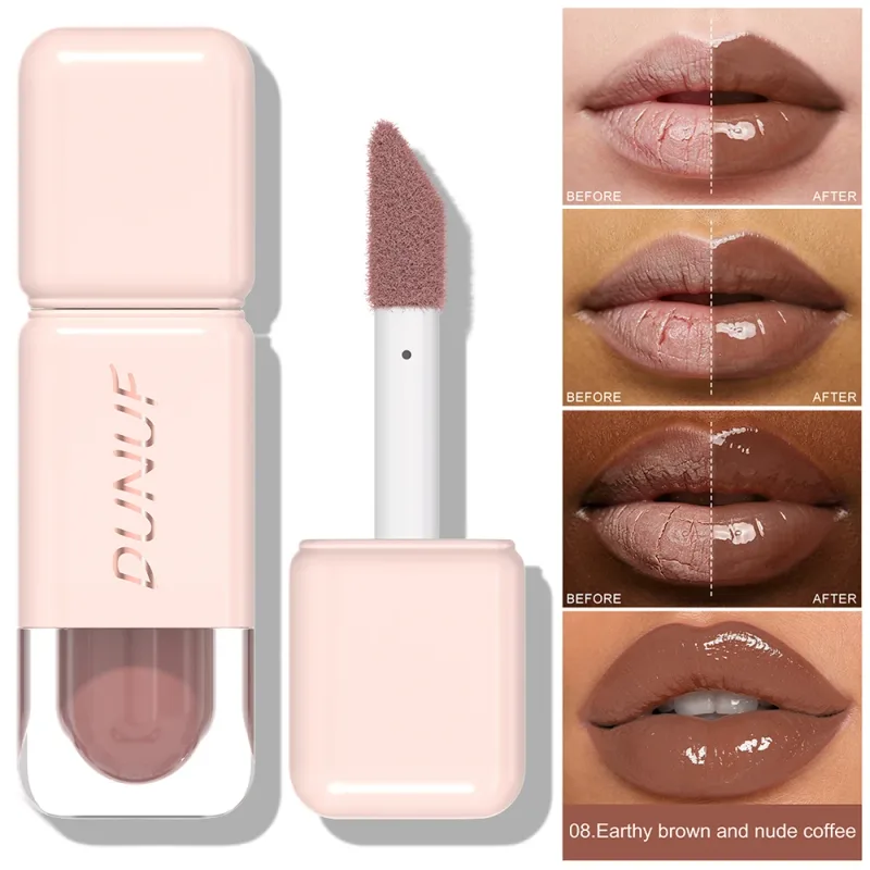 Brillo de labios brillante espejo agua tinte de labios taza no pegajosa de larga duración lápiz labial líquido hidratante maquillaje de labios rojo marrón desnudo