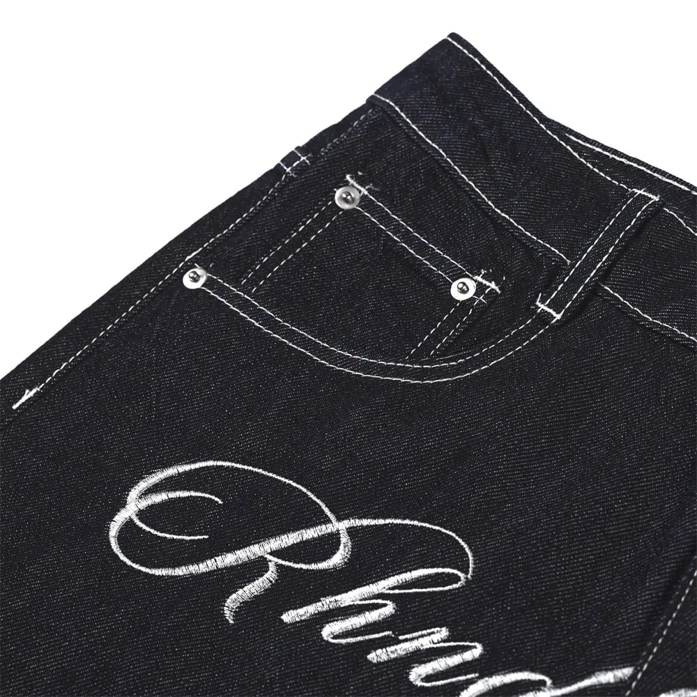 Men's Jeans High Street Trendy Vibe Workwear Letter Floral Embroidery Unique Loose Wide-Leg Trousers 2026 Autumn 17559 — image 5