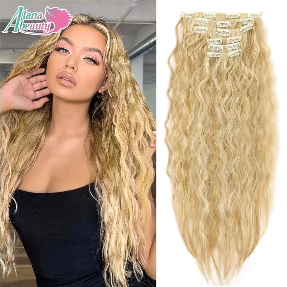 Alana 28 بوصة الاصطناعية طويلة مجعد الماء كليب في وصلات شعر غريب مجعد كليب في الشعر مقاومة للحرارة الألياف العضوية — image 12