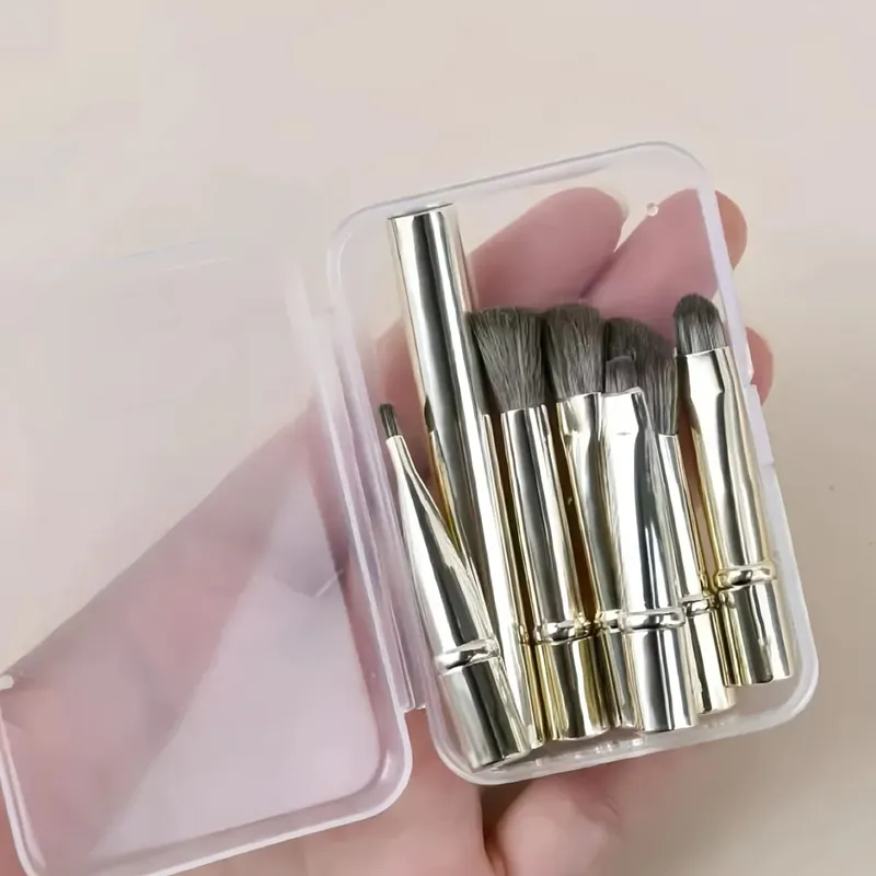 Set di pennelli per trucco da viaggio mini da 6 pezzi con pennello per ombretti portatile in tubo di alluminio rimovibile e scatola di immagazzinaggio