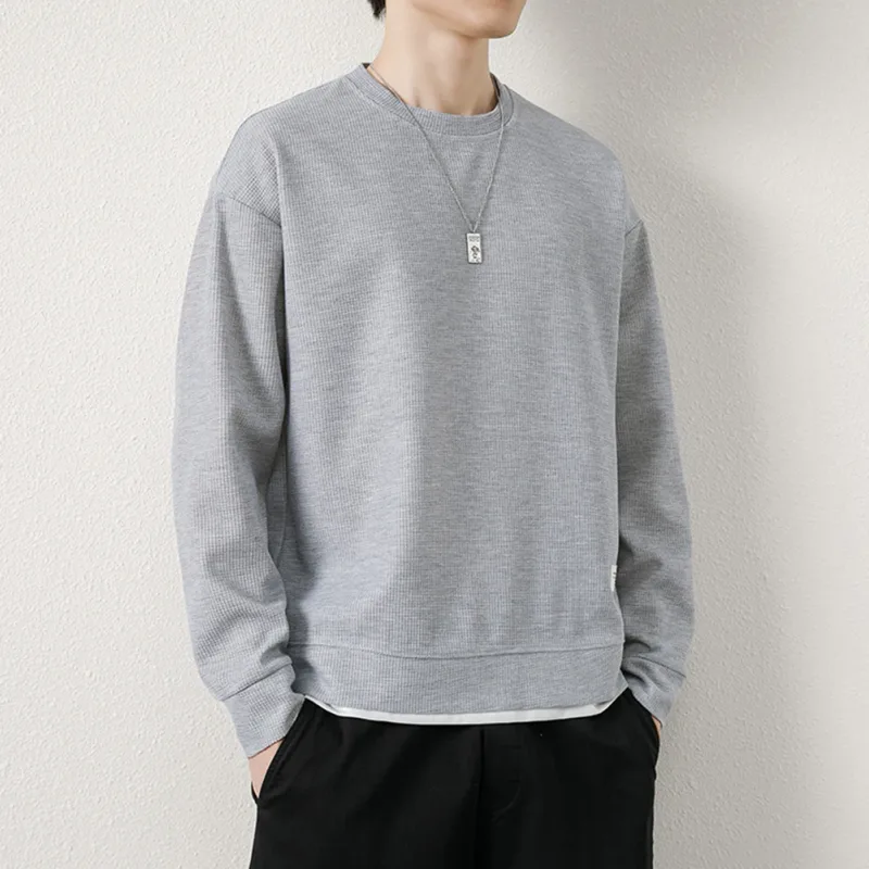 Loose for Fit Plaid Sweatshirt for Men with Long Sleeves Round Neck and Fake Two-Piece Visual Design for Everyday Use — image 19