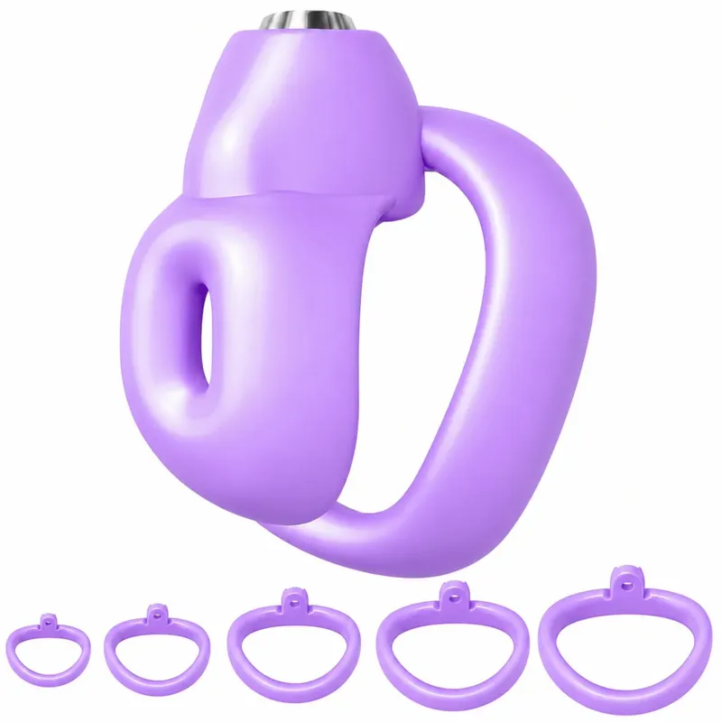 Männlicher Penis-Keuschheitskäfig-Set, kleiner Mini-Keuschheitskäfig mit 5 Penisringen, Penis-Bondage, Sklave, Zurückhaltung, Mann-Sexspielzeug