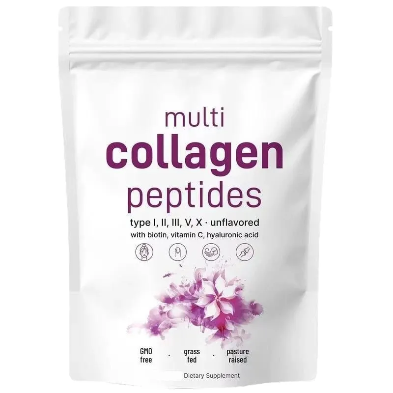 Bubuk Peptida Multi Kolagen Tipe I II III V dengan Biotin Vitamin C & Asam Hyaluronic Mendukung Kuku Rambut Kulit untuk Pria Wanita