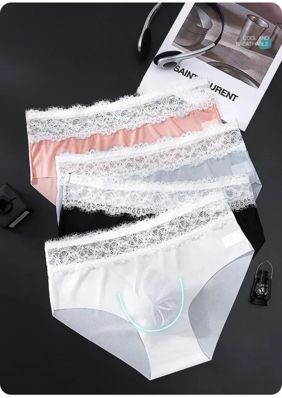Calças triangulares masculinas de seda gelo com borda de renda, roupa íntima fina respirável sem rastros, cintura baixa, macia, sem costura, conforto masculino — image 8