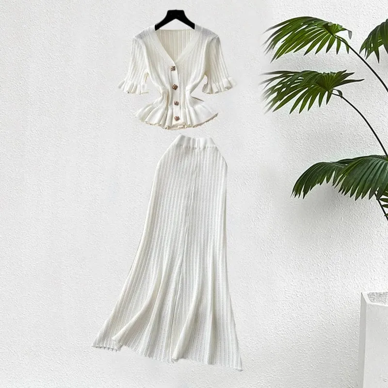 YuooMuoo marca de moda de una pieza de punto Maxi Vestido de mujer elegante con cuello en V con volantes cintura delgada ceñido al cuerpo suéter Vestido de fiesta