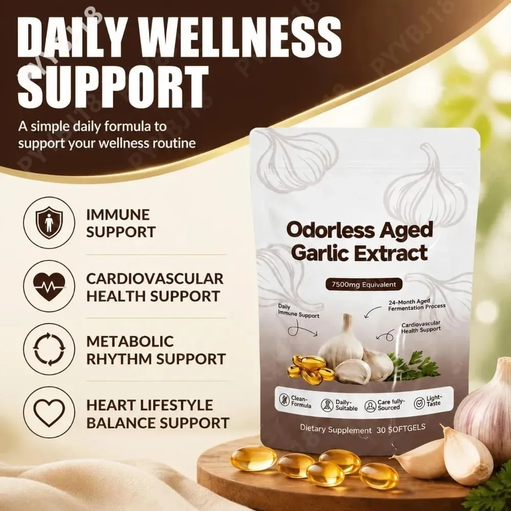 Ekstrak Bawang Putih Berumur Tidak Berbau Softgels 7500mg Herba Fermentasi 24 Bulan Formula Botani Sokongan Imun Kardiovaskular 30 Kiraan