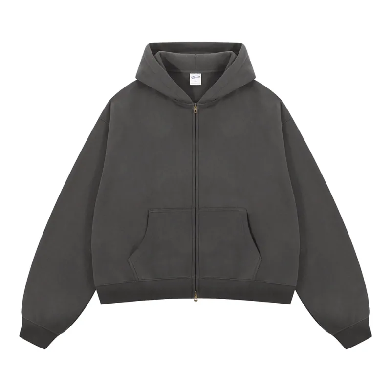 Trendy 2025 Winter Man Solid Fleece Boxy Hoodies Unisex 350gsm Double Head Zipper Hooded Sweatshirts Coat HY1122
