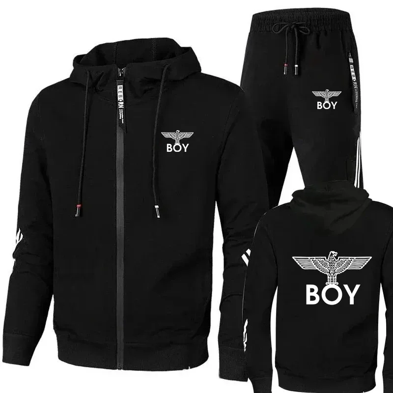 2026BOY Mini Eagle Logo Casual Hooded Sports Set Men's Women's Two-Piece Set Drawstring Pants Streetwear Comfortable Fitness Out