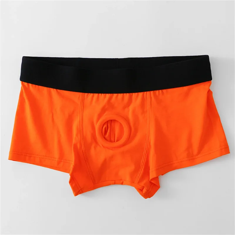 นักมวยชายหลุมด้านหน้าชุดชั้นในซิลิโคน Cockring เซ็กซี่ Boxershorts เอวกว้างกางเกงผ้าฝ้าย Hollow OUT ชุดชั้นใน