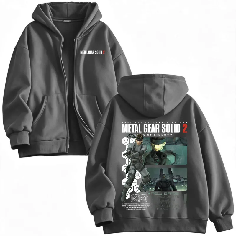 Metal Gear Solid 2 Sons of Liberty MGS2 Solid Snake Game Zipper Hoodies Men Women Fleece Zip Up Hooded Sweatshirts Jackets Coats — image 7