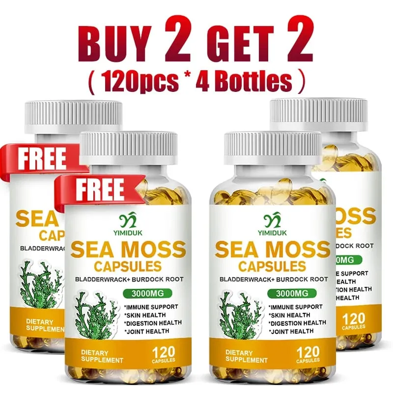 Buy 1 Get 1 Free! Organic Sea Moss Supplement for Thyroid & Skin Health Boosts Immunity Energy & Digestion GMP Certified