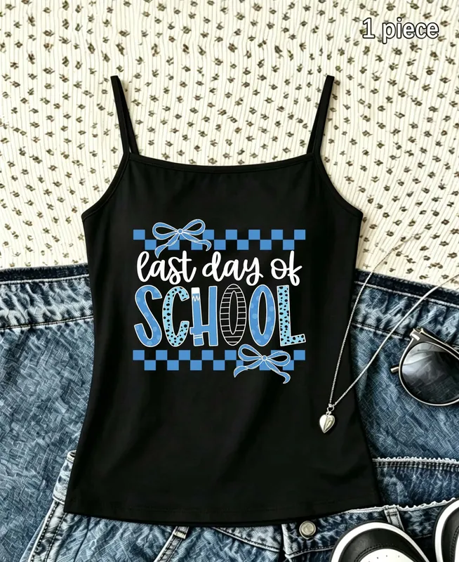 Last Day of School Tank Top Women Sleeveless Cami Y2K Coquette Bow Graphic Print Vest Aesthetic Vintage Summer Clothes