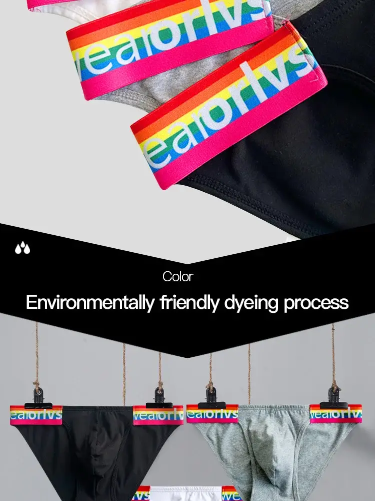 1PCS Slim Low Rise Men Cotton Briefs Heather Grey Rainbow Letter Waistband 3D Pouch Comfort Fashion Mens Underwear