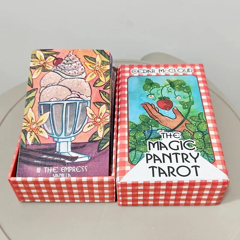 Magiczna spiżarnia talia tarota podwójnie tłoczony karton akwarelowe karty tarota z motywem żywności dla domowych kucharzy i smakoszy 12*7cm