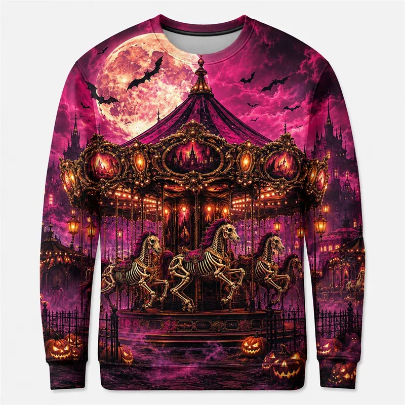 2026 New Ghost Pumpkin Skeleton Print Halloween Sweatshirts Fashion Holiday Wear Unisex O Neck Sweater Cool Streetwear Pullovers — image 4