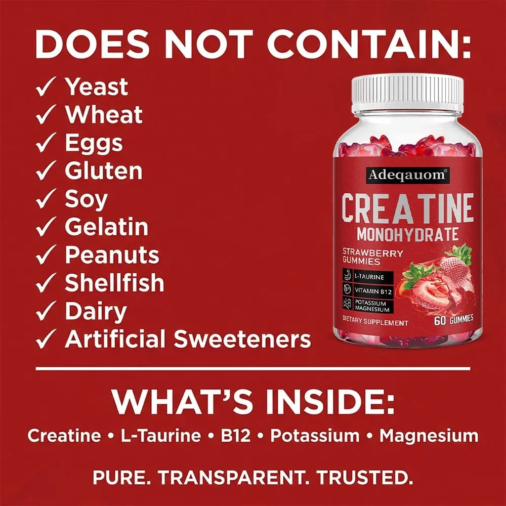 Creatine Monohydrate Gummies 5000mg før og efter træningsstøtte til muskelstyrke og restitution Byg muskelmasse Vegansk — image 6