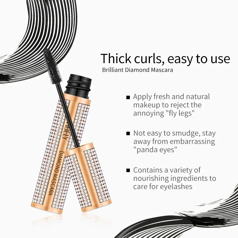 Diamond 4D Mascara Silk Fiber مقاوم للماء طويل رمش تمديد إطالة سميكة الماسكارا السوداء منتجات مكياج العين مستحضرات التجميل — image 2