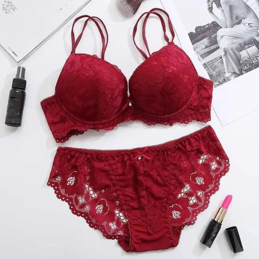 Comfortable Mesh Lace Flower Bra Low Waist Bowknot Push Up Bra Women Non Slip Lingerie Seamless Underwear Set Girl — image 4