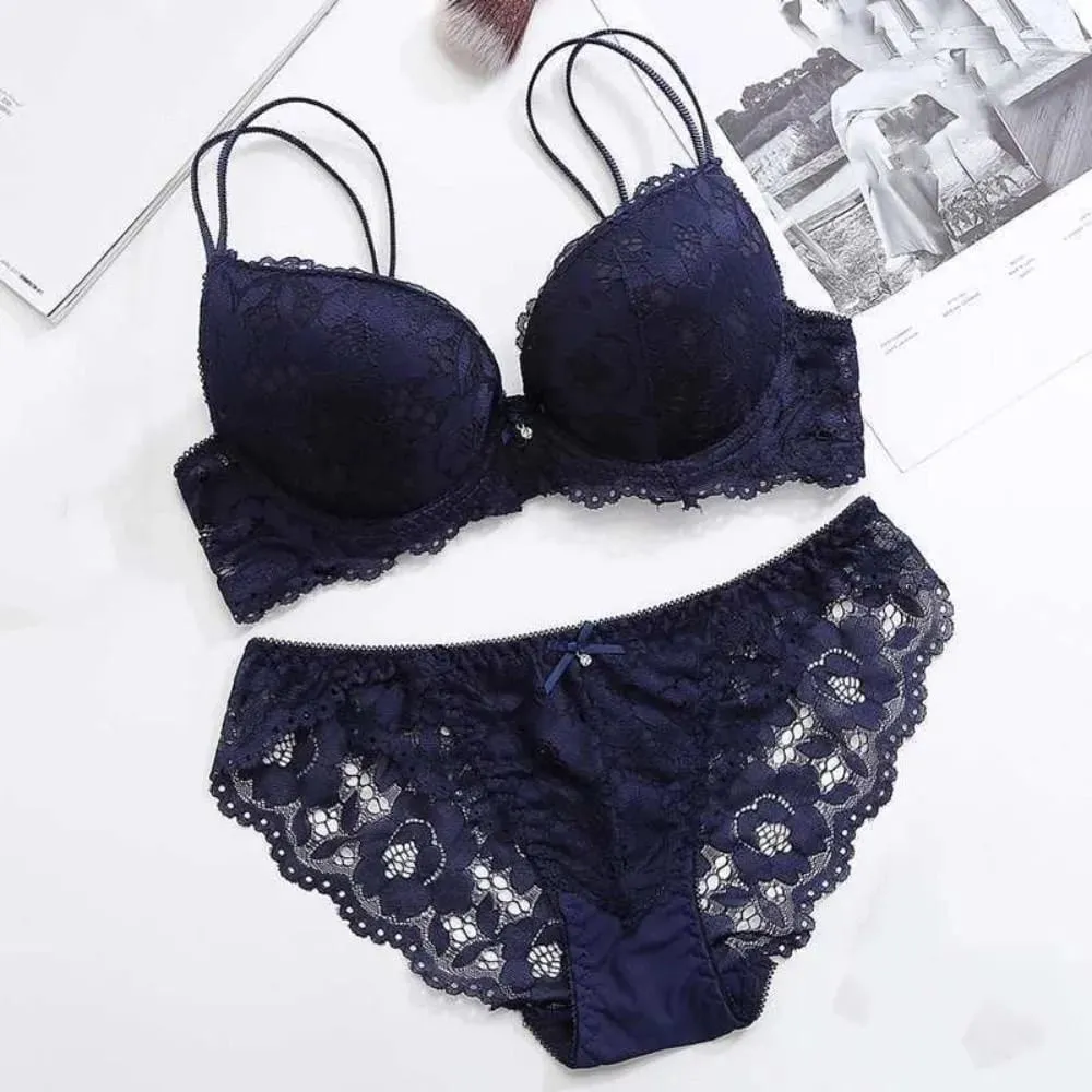 Sweet Mesh Lace Flower Bra Low Waist Bowknot Push Up Bra Women Lingerie Non Slip Seamless Underwear Set Beach