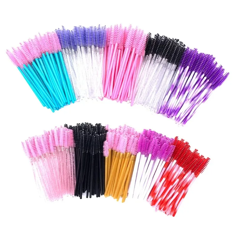 YGirlash 50 יחידות Lash Swans מוליך ריסים קריסטל ידית יהלום חד פעמית שרביטי מסקרה ניילון מברשת כלים קוסמטיים