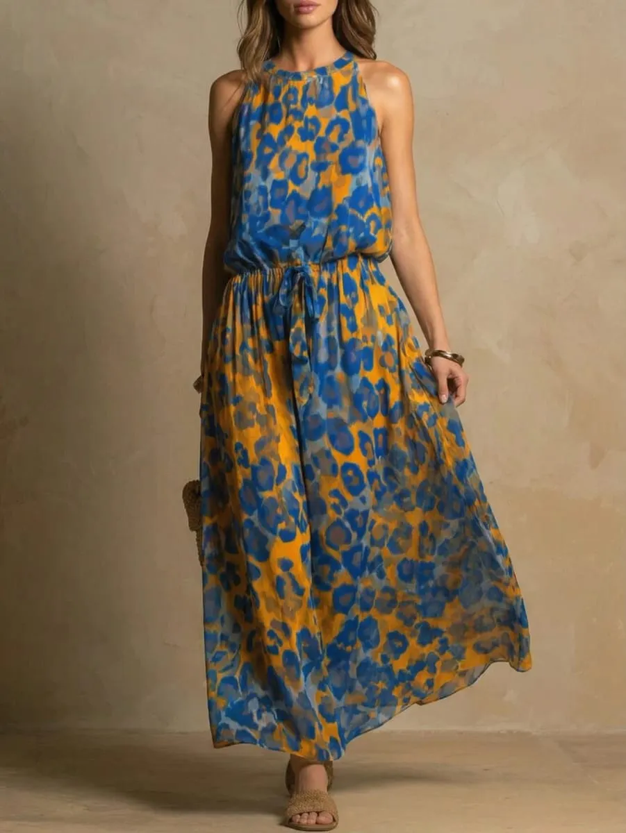 Women's Halter Sleeveless Maxi Dress Leopard Print Waist Tie Detail Loose Fit Long Dress Fashion Casual Ladies Daily Wear — image 5