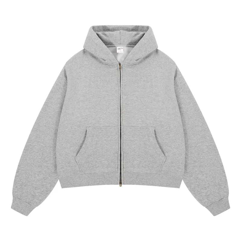 Trendy 2025 Winter Man Solid Fleece Boxy Hoodies Unisex 350gsm Double Head Zipper Hooded Sweatshirts Coat HY1122