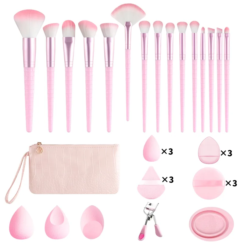 Conjunto de ferramentas de maquiagem tudo em um, 33 peças, 15 pincéis, esponjas de beleza, pó, modelador de cílios com bolsa de armazenamento para maquiagem de rosto inteiro
