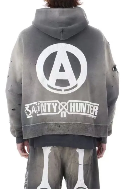 Mx6 × 26SS Zipper Retro Vintage New Letter Print Pocket Distressed Washed Cotton Hooded Sweatshirt Sweater Hoodies For Men