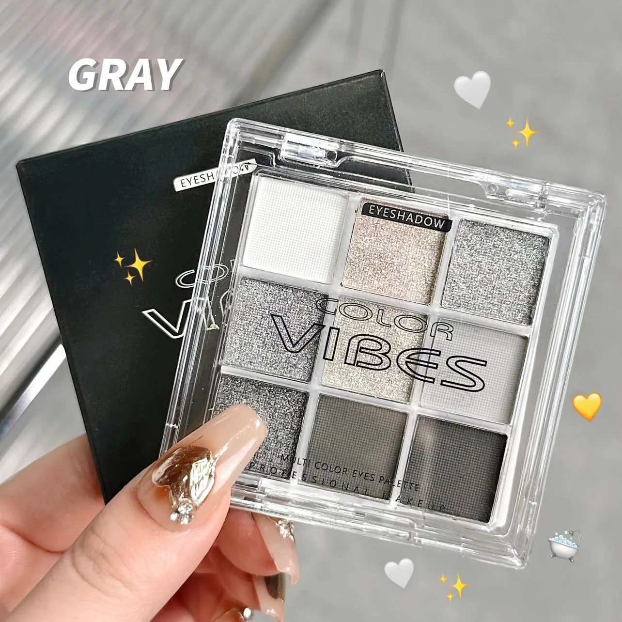 9‑Color Smoky Black Grey Eyeshadow Palette Matte Shimmer Cool Silver Gray Eye Makeup Palette High Pigment for Punk Party Stage — image 4