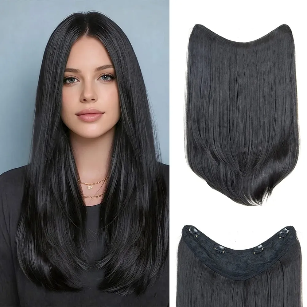 20Inch Synthetic Layered Buckle Hair Extensions Clip In Hair Weft High Temperature Fiber Long Straight Hairpiece for Women — image 8