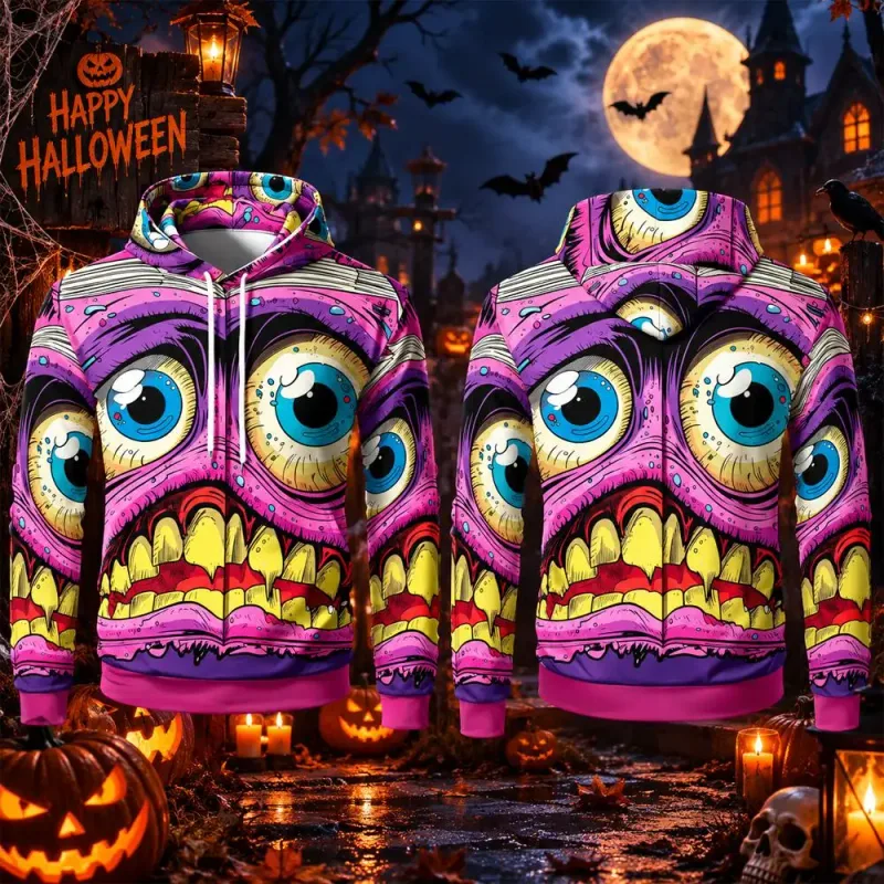 Halloween Horror Monster Eyes 3D Print Hoodie Autumn Fun Mummy Graphic Pullover Y2K Men Women Holiday Party Cosplay Sweatshirt — image 2