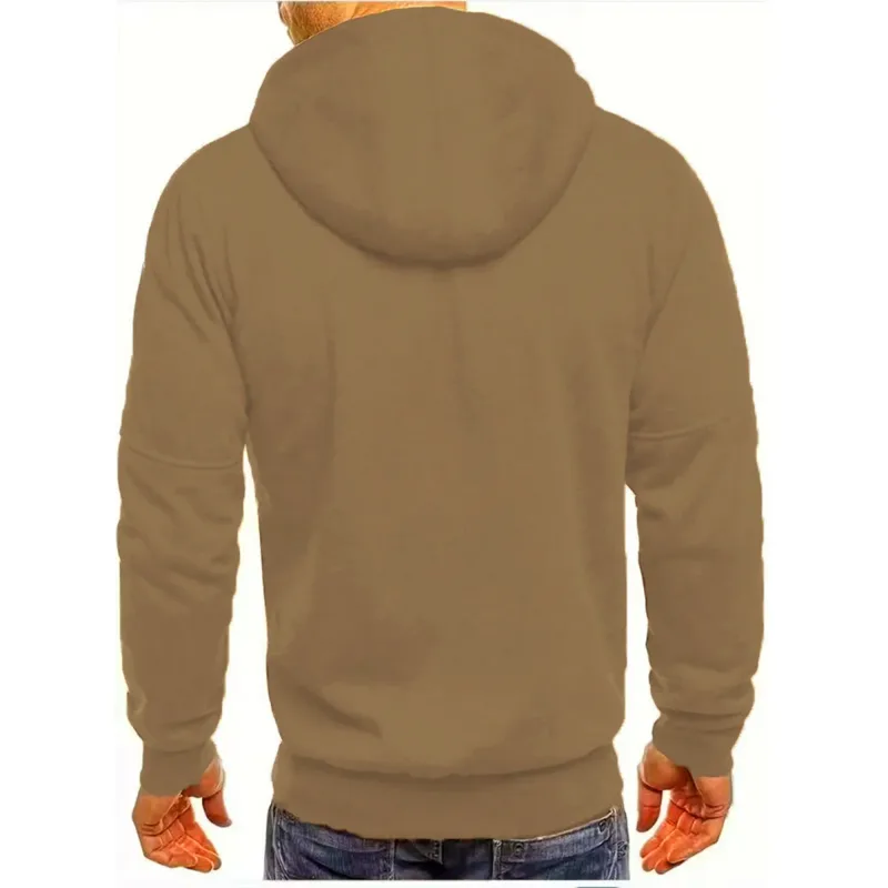 Men's Grey Hooded Sweatshirt Full Zipper Casual Sportswear with Pockets Orange Drawstring plus Size Available — image 9
