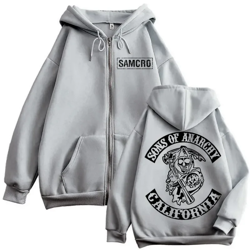 Sons of Anarchy Double Sided Print Zipper Hoodie Men's Women Gothic Vintage Zip Up Sweatshirt Casual Fashion Oversized Pullovers — image 7