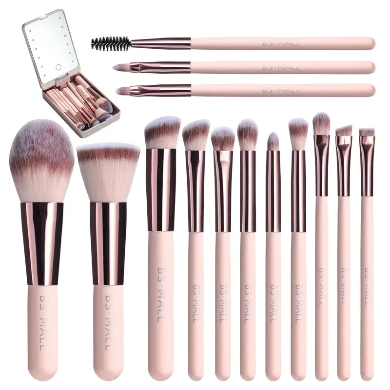 14 PCS Makeup Brush Set na May Illuminated Mirror Portable Short Handle LED Light USB Rechargeable Makeup Brushes Kit — image 11