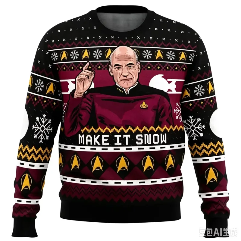 Captain Picard Star Trek Ugly Christmas Sweater Cartoon Anime Women Men Pullover Tops 2026 New Fashion Couple Hoodie Sweatshirt — image 4