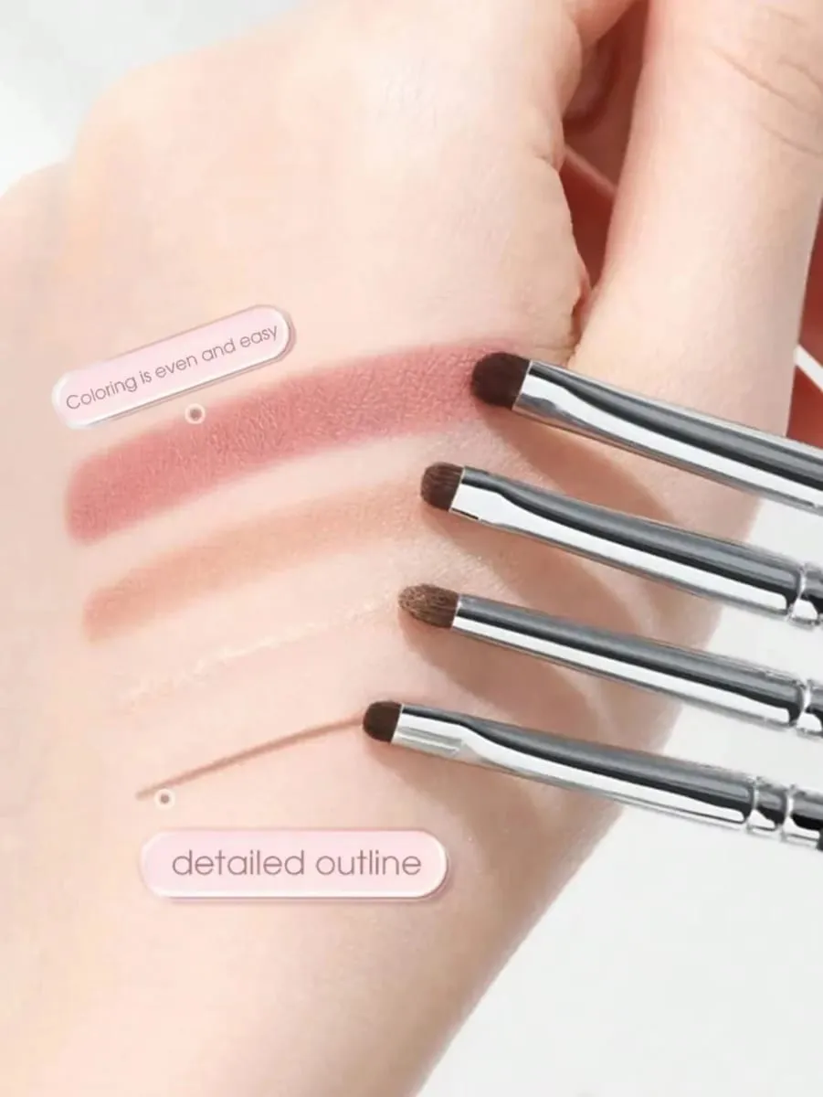 Set 4 Keping Berus Pembayang Mata Yang Indah Dan Padat Diperbuat Daripada Bulu Kuda Untuk Pengadunan Tepat; Berus Celak; Berus Concealer — image 2