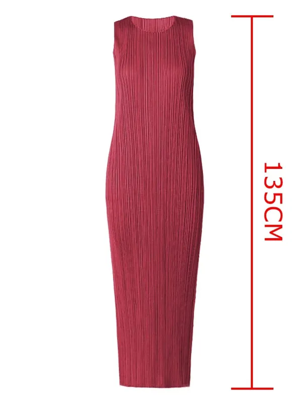 Miyake Plissee Frauen Kleid Sommer Ärmellose Lange Klassische Koreanische Mode Lässig Elegante Weibliche Lce Wasser Blau Strand Kleid TP5045 — image 29