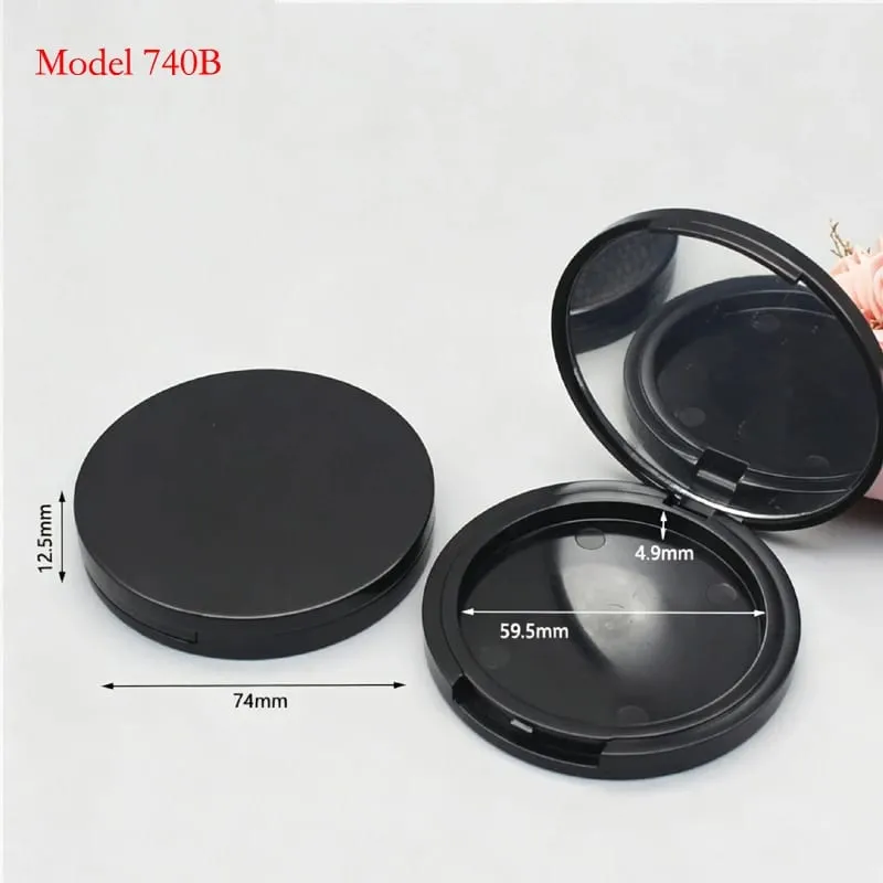 Preço do lote para cor preta forma redonda embalagem de maquiagem de plástico vazio compacto caso pó blush recipiente — image 11