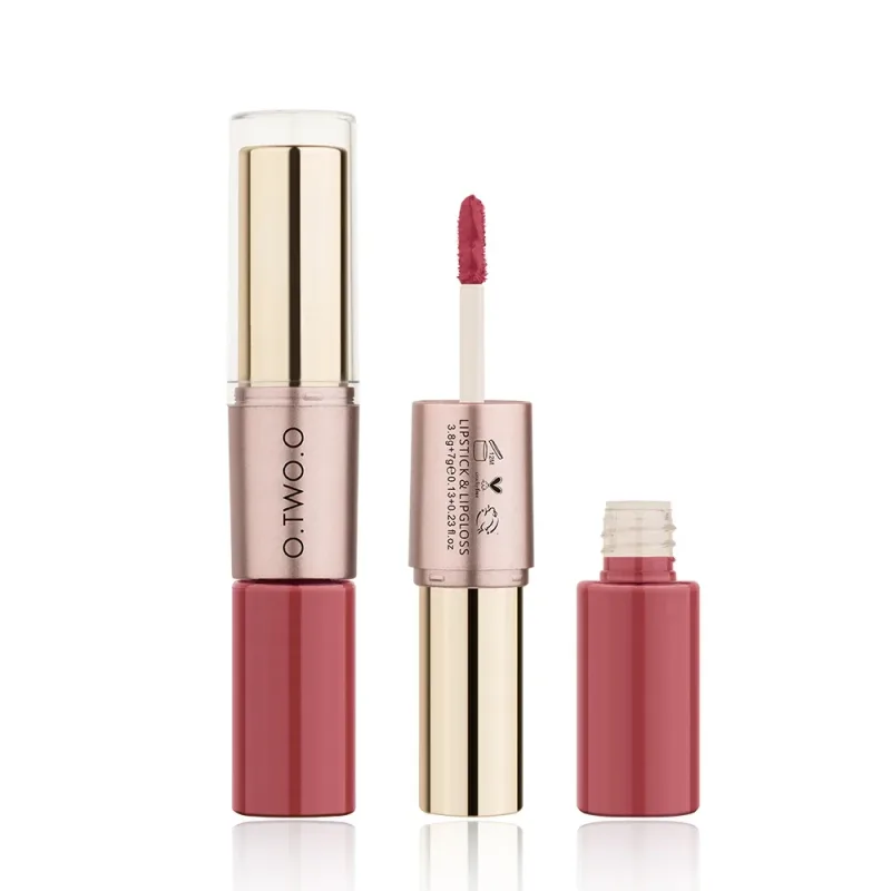 O.TWO.O 2 en 1 Lápiz labial Mate Brillo de labios Cosméticos Pintalabios impermeables Batom Mate Labios Maquillaje Colorete 12 colores Lápiz labial