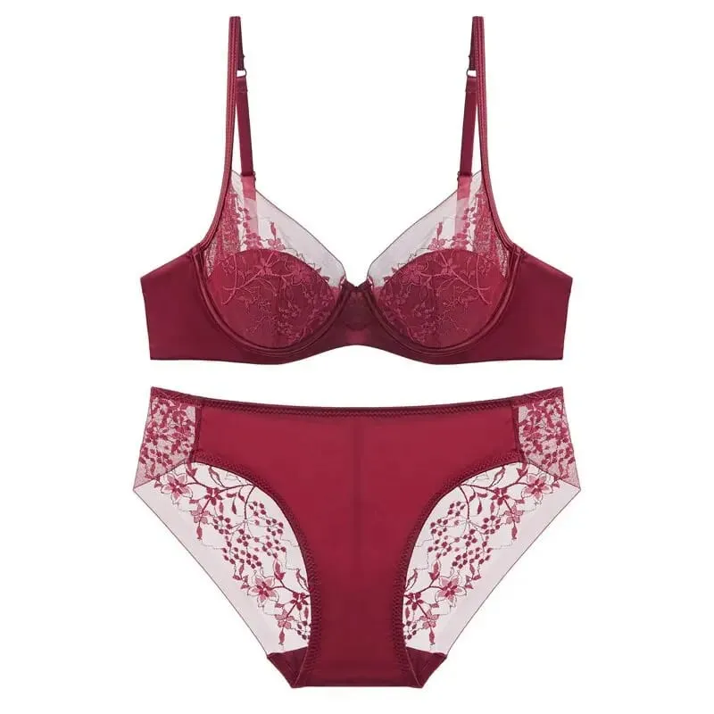 Women Lace Lingerie Set Thin Cup Minimizer Bra Panty Kit Breathable Intimates For Big Bust Fashion Daily Underwear — image 11
